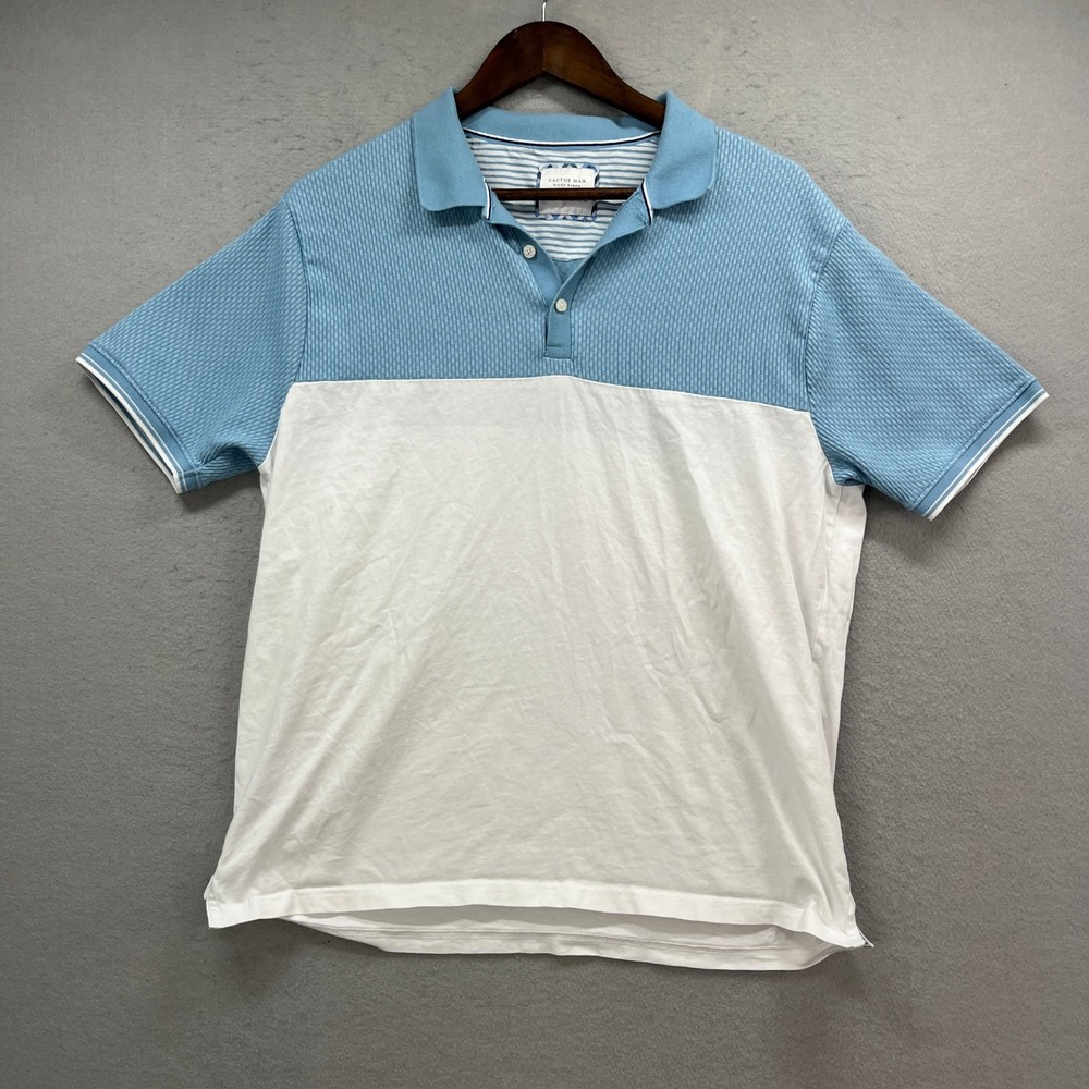 Cactus Man Polo Shirt Mens XL Blue White Colorblock Textured Knit Coastal Golf